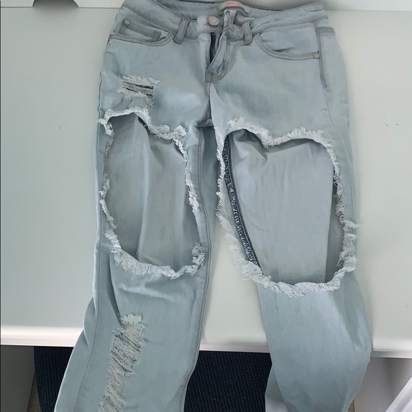 Charlotte Russe Denim - Light Blue wash ripped Jeans